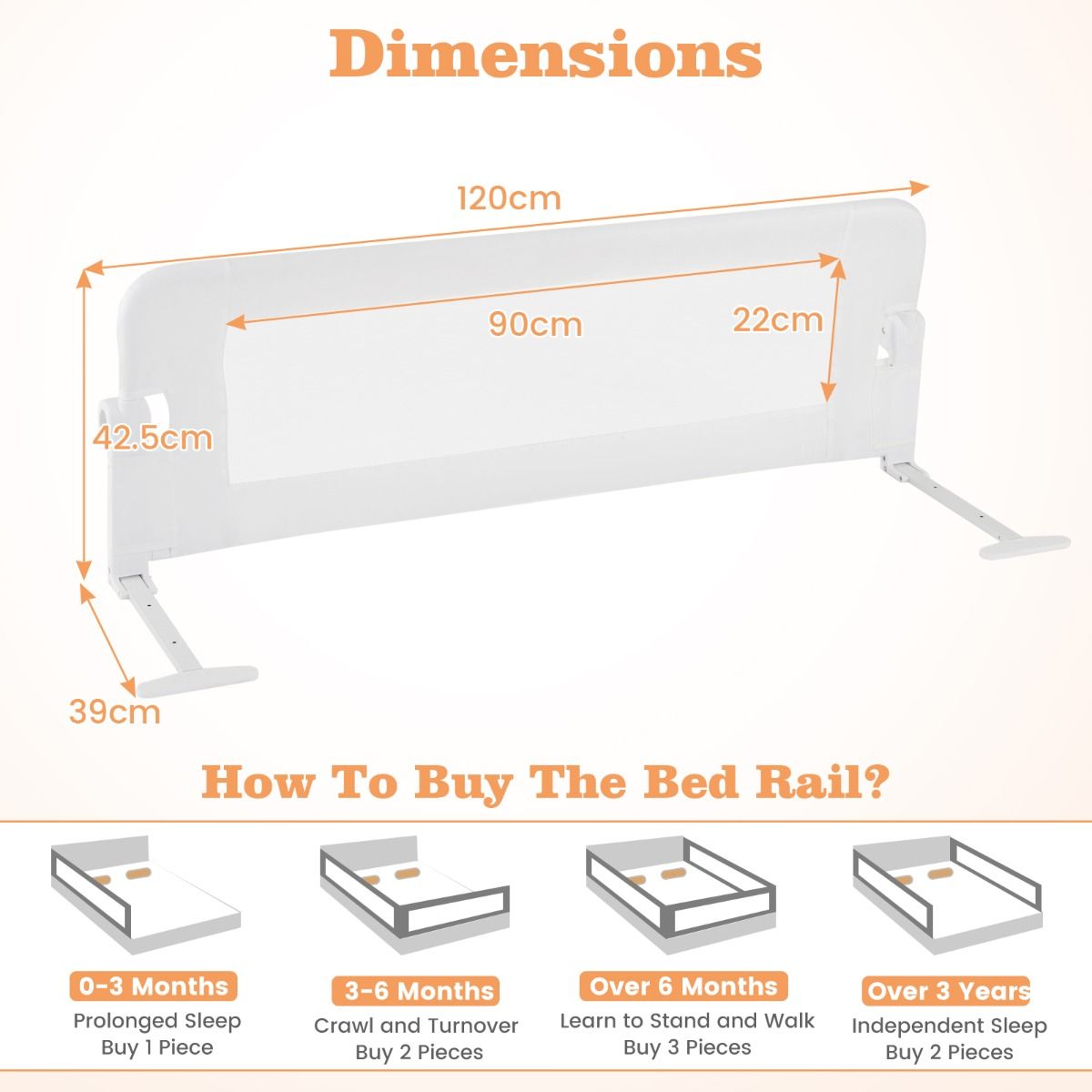 Adjustable white mesh toddler bed rail guard for safety and security at home.