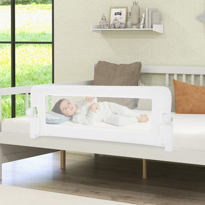 Adjustable white mesh toddler bed rail guard for safety and peace of mind.