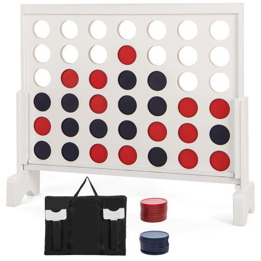 Wooden 4-in-a-Row game set with carry bag, perfect for kids indoor entertainment.