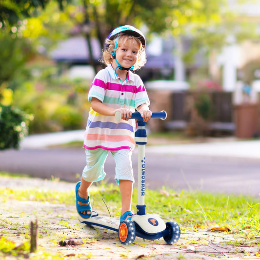 Kids scooter with LED wheels, adjustable height - perfect for fun-filled play at home.