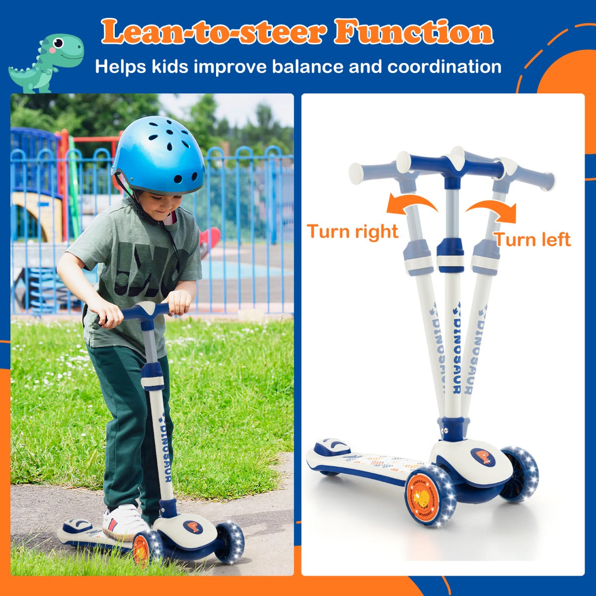 Kids 3-wheel LED Scooter with adjustable height, perfect for safe and fun home rides.