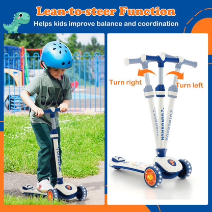 Kids 3-wheel LED Scooter with adjustable height, perfect for safe and fun home rides.