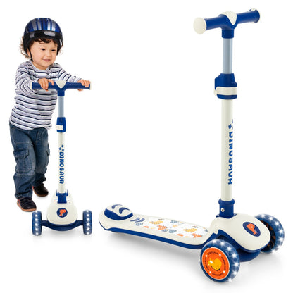 Childs 3-wheel LED scooter with adjustable height for safe, fun play at home.