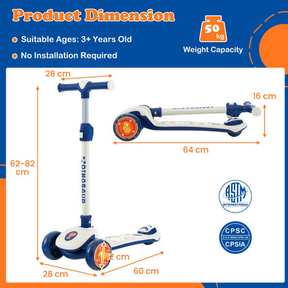Kids 3-wheel LED scooter with adjustable height for fun and safe outdoor play.