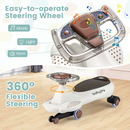 Beige Wiggle Car LED Lights Music Horn Storage | Kids Ride On