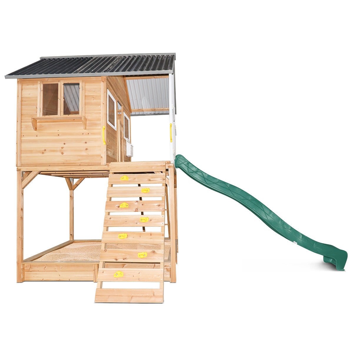 Winchester Cubby House with Elevation Platform with Green Slide - Kids Mega Mart