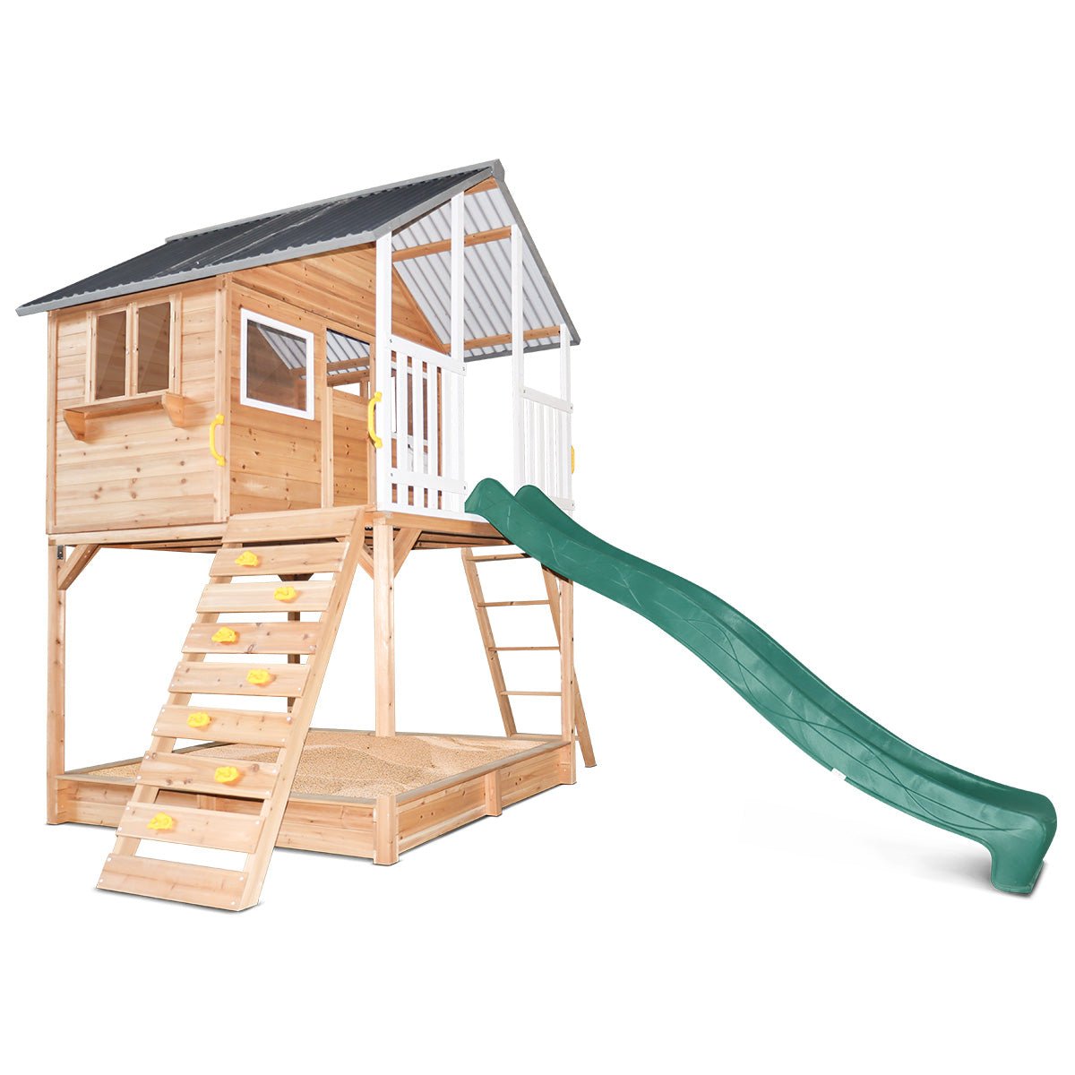 Winchester Cubby House with Elevation Platform with Green Slide - Kids Mega Mart