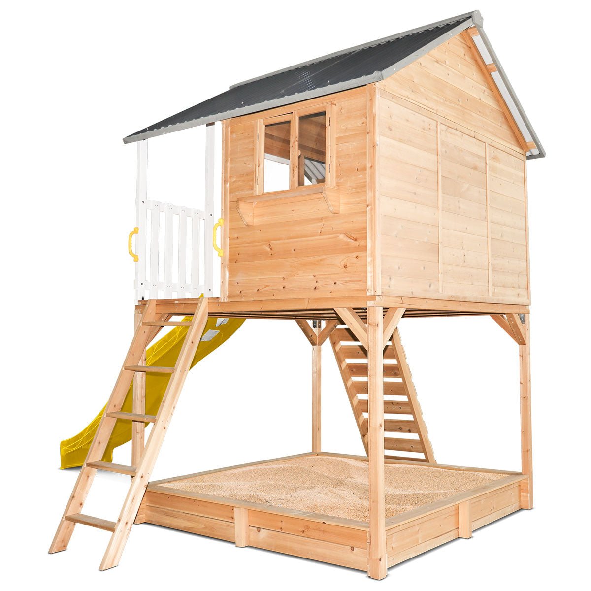 Winchester Elevated Cubby House with Slide and Sandpit, perfect for outdoor play and fun.