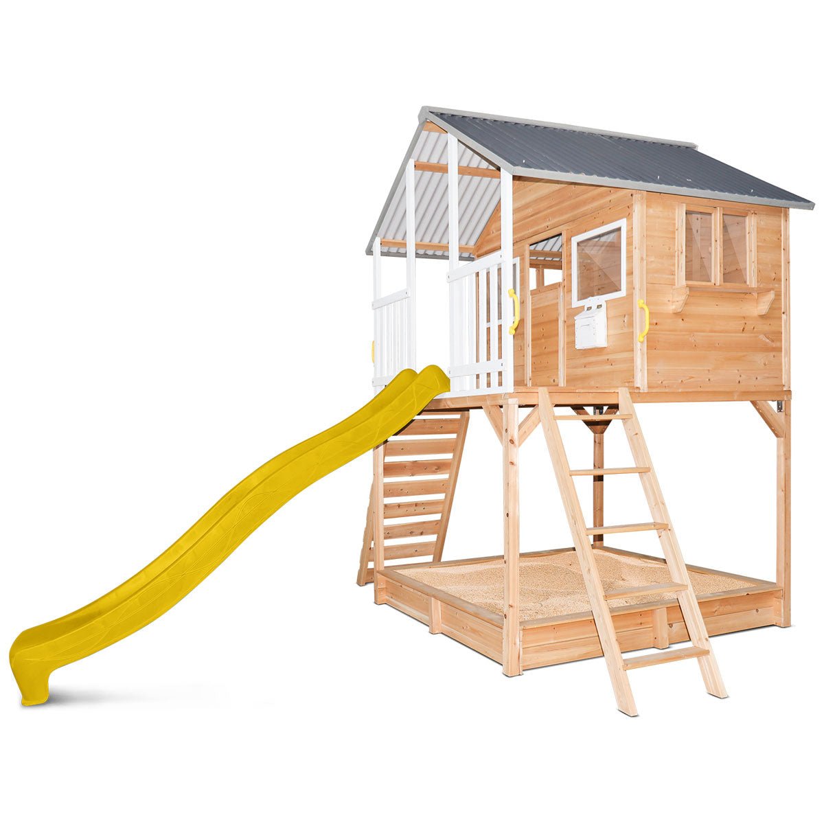 Winchester Cubby House with Elevation Platform with Yellow Slide - Kids Mega Mart