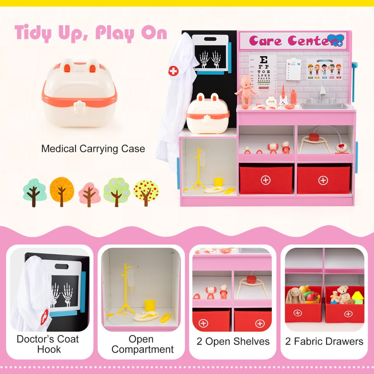 Wood Medical Center Toy Set 29 Accessories X-Ray Film Pink
