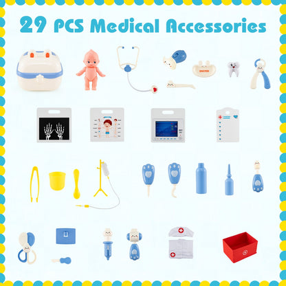 Blue Wood Medical Toy Set | Doctor Play Kit with X-Ray Films