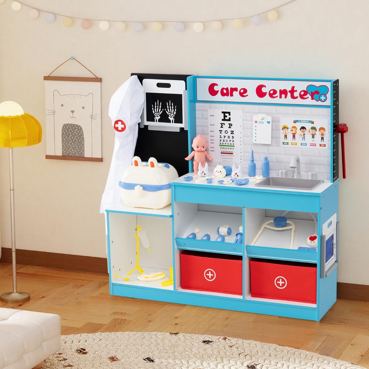 Wood Medical Center Toy Set with Examine Region and X-Ray Film-Blue
