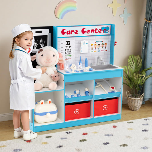Blue Wood Medical Toy Set | Doctor Play Kit with X-Ray Films