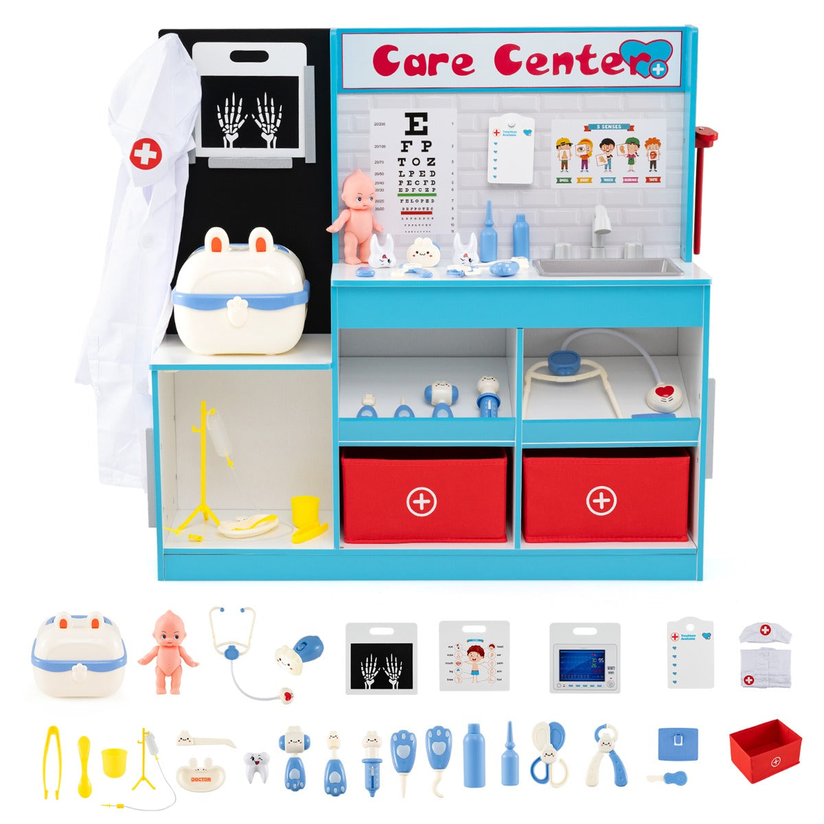 Blue Wood Medical Toy Set | Doctor Play Kit with X-Ray Films