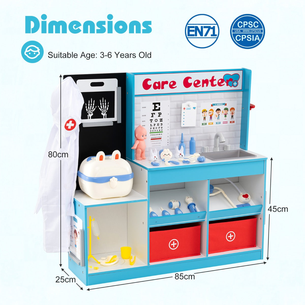 Blue Wood Medical Toy Set | Doctor Play Kit with X-Ray Films