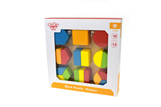 Colorful wooden block puzzle shapes for kids learning and play, enhancing creativity and motor skills.