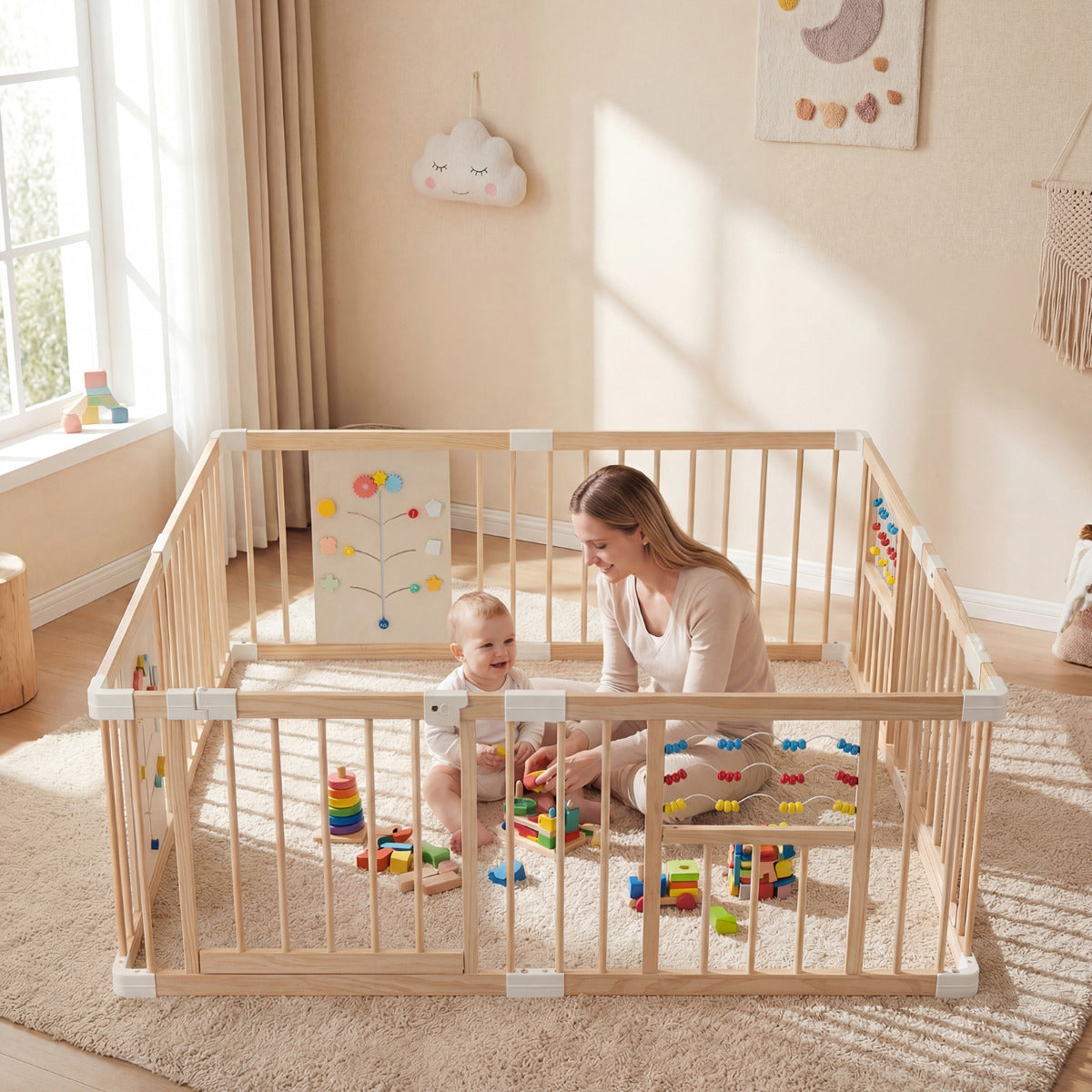 Natural Pine Wood Multi Shape Playpen | Interactive Toys