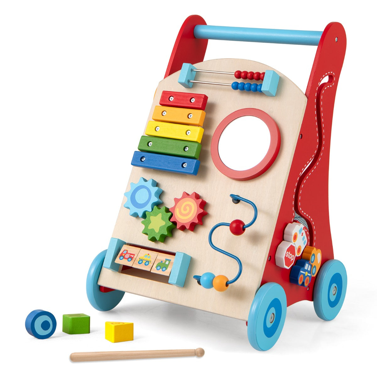 Wooden Baby Push Walker | Multicolor Activity Center with Storage