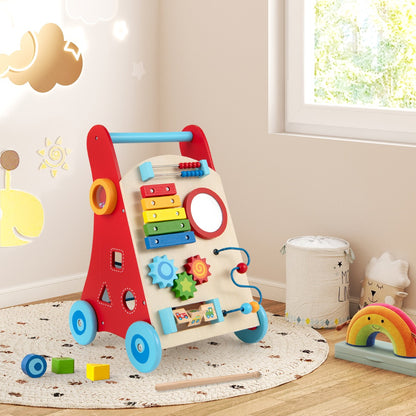 Wooden Baby Push Walker | Multicolor Activity Center with Storage