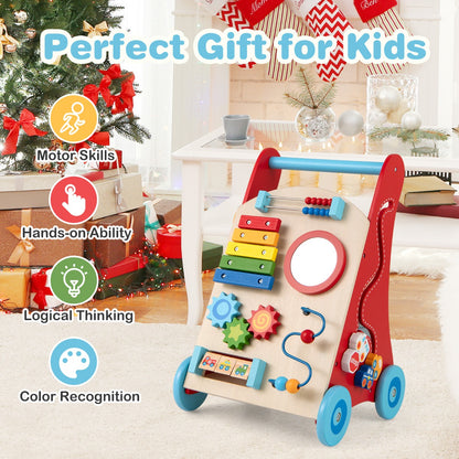 Wooden Baby Push Walker | Multicolor Activity Center with Storage