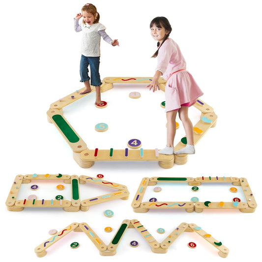 Montessori wooden balance beam & stepping stones set for motor skills development at home.