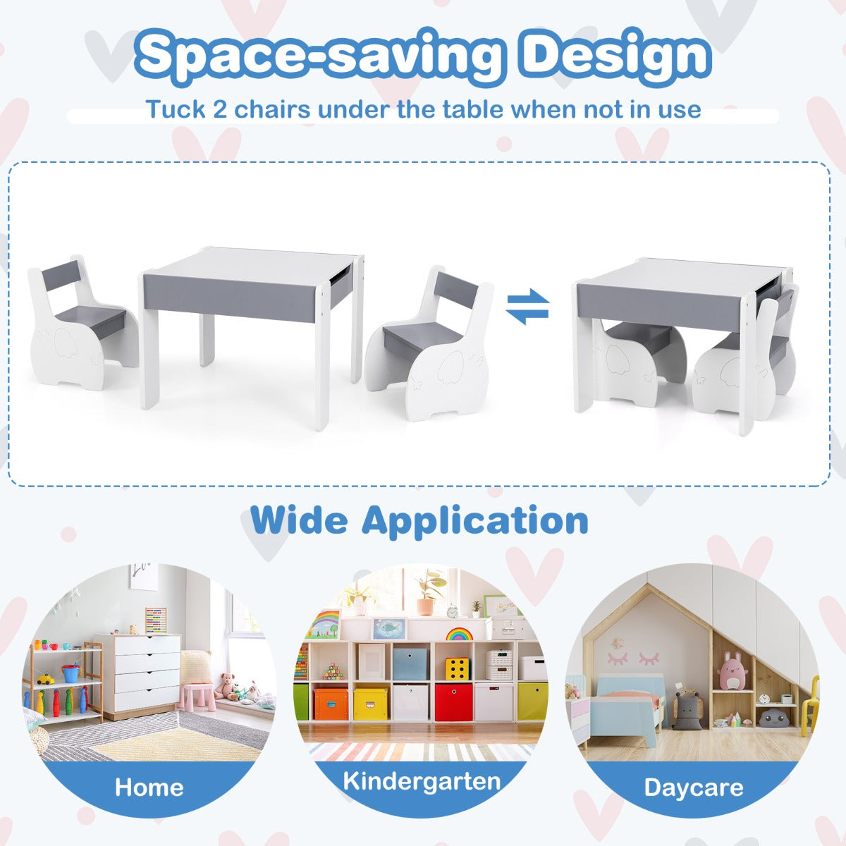 Dark grey 4-in-1 kids activity table set with storage; versatile and practical for play.