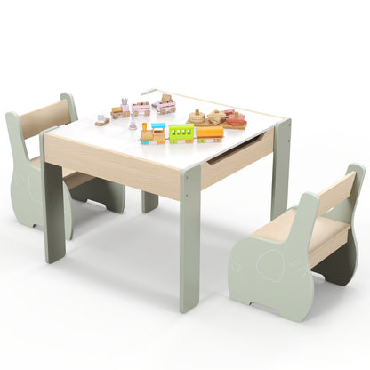 Costway 4-in-1 Wooden Kids Activity Table and Chair Set for Drawing and Studying-Green