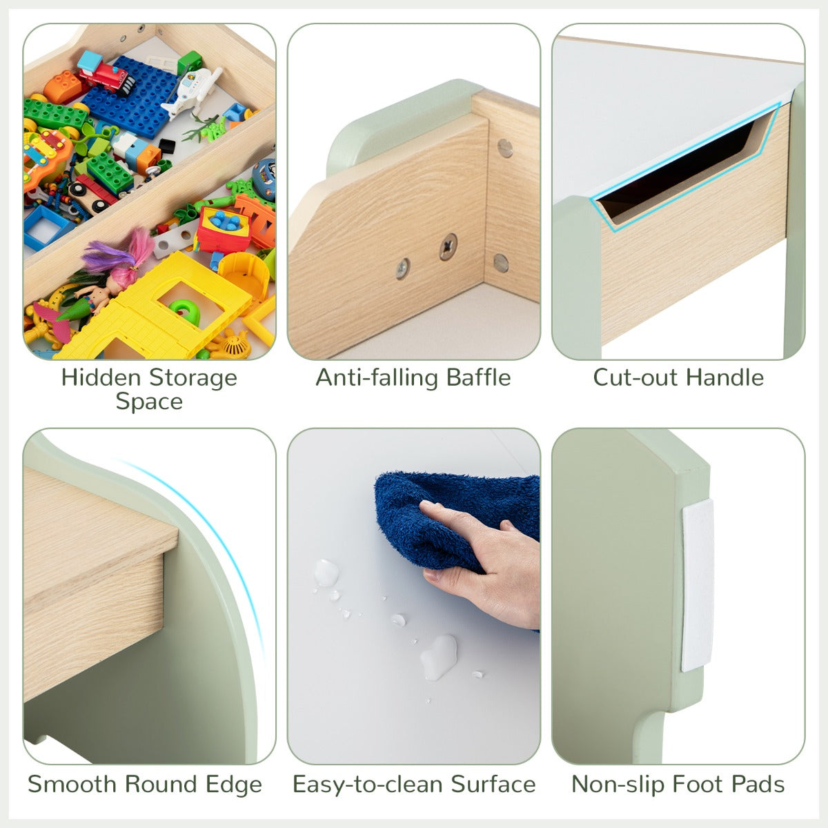 4 In 1 Wooden Kids Activity Table | Green Multipurpose Set
