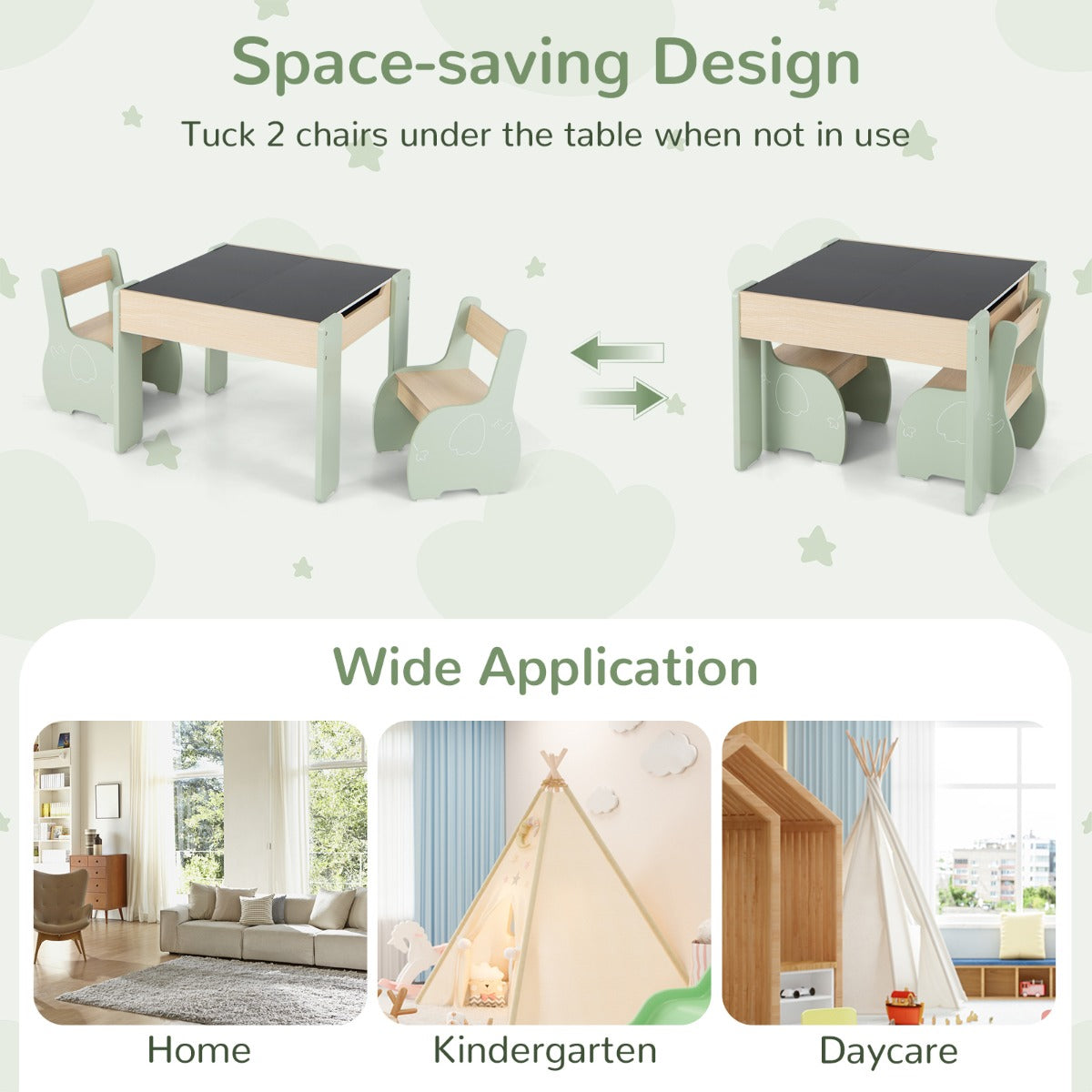 4 In 1 Wooden Kids Activity Table | Green Multipurpose Set