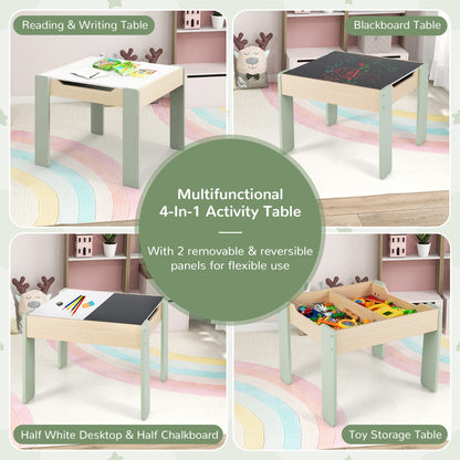 4 In 1 Wooden Kids Activity Table | Green Multipurpose Set