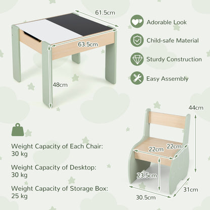 4 In 1 Wooden Kids Activity Table | Green Multipurpose Set