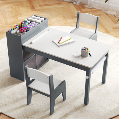 Wooden Kids Art Craft Table | Grey Set with Storage & Paper Roll