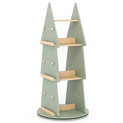 360° Rotating Green Tree Bookshelf | 4 Tier Kids Storage Rack