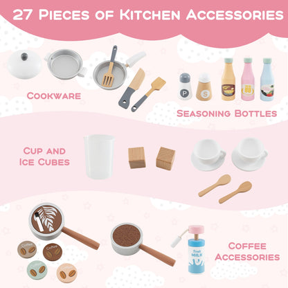 Wooden Kitchen Playset | Brown Interactive Toy with Coffee Maker