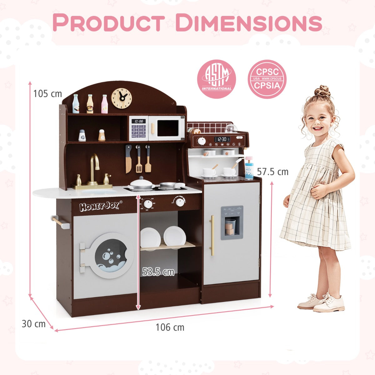 Wooden Kitchen Playset | Brown Interactive Toy with Coffee Maker