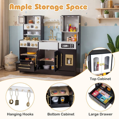 Wooden Kitchen Playset With Lights Sounds Ice Machine Black
