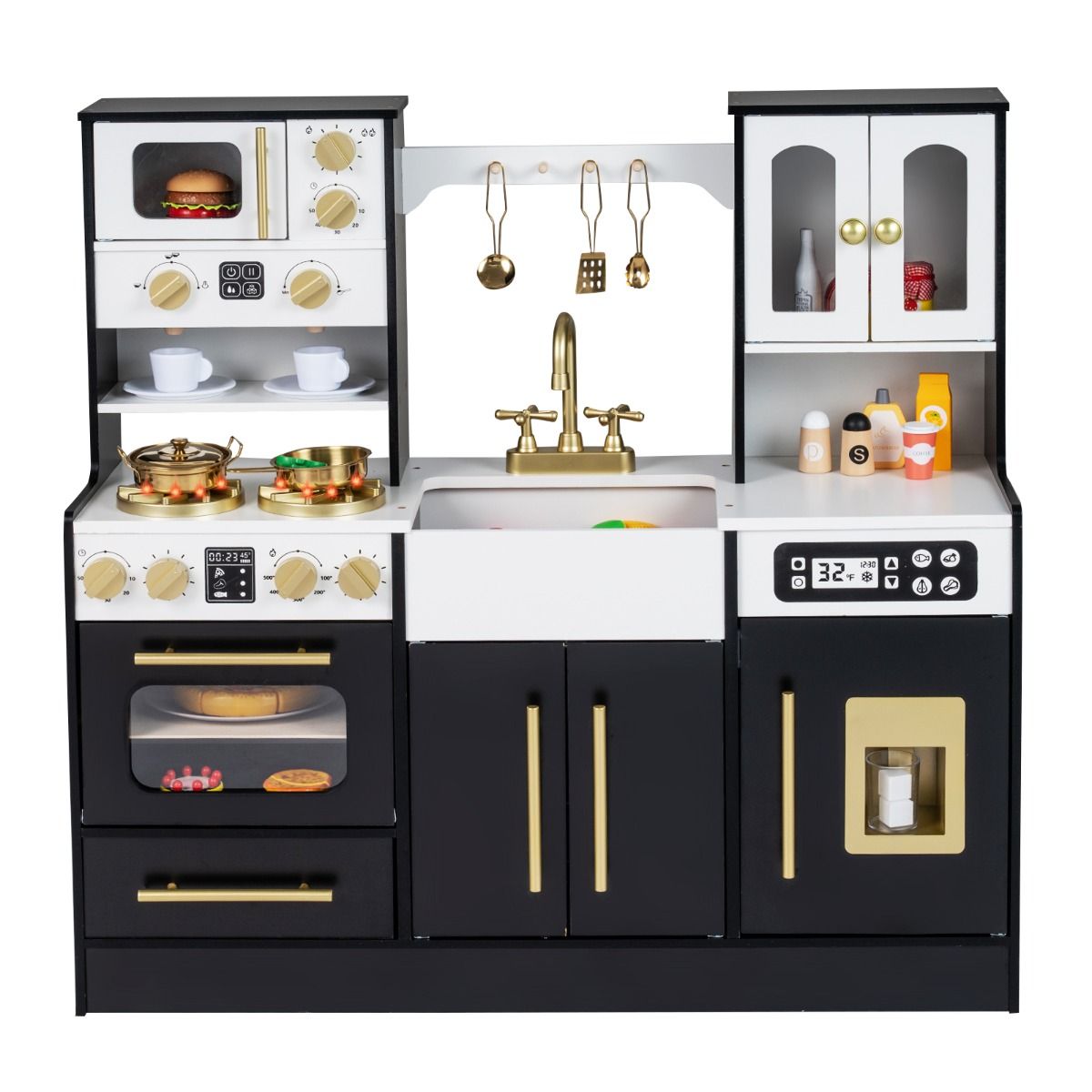 Wooden Kitchen Playset With Lights Sounds Ice Machine Black