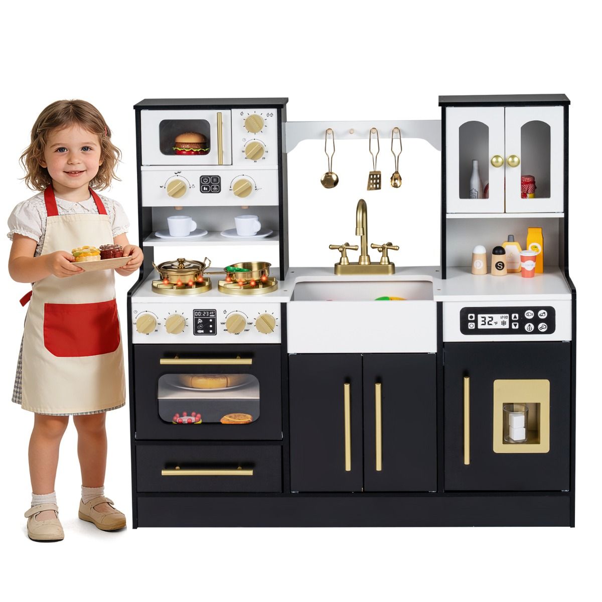 Wooden Kitchen Playset With Lights Sounds Ice Machine Black