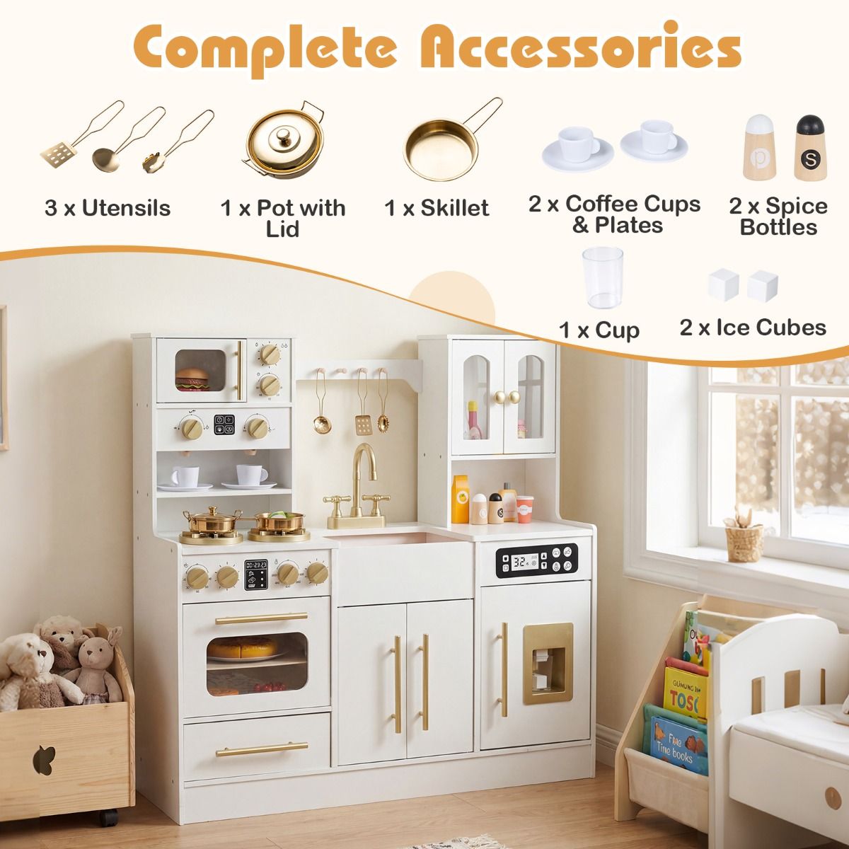 White Wooden Kitchen Playset | Lights Sounds & Accessories