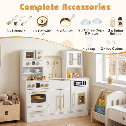White Wooden Kitchen Playset | Lights Sounds & Accessories