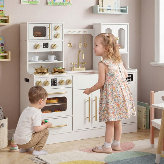 White Wooden Kitchen Playset | Lights Sounds & Accessories