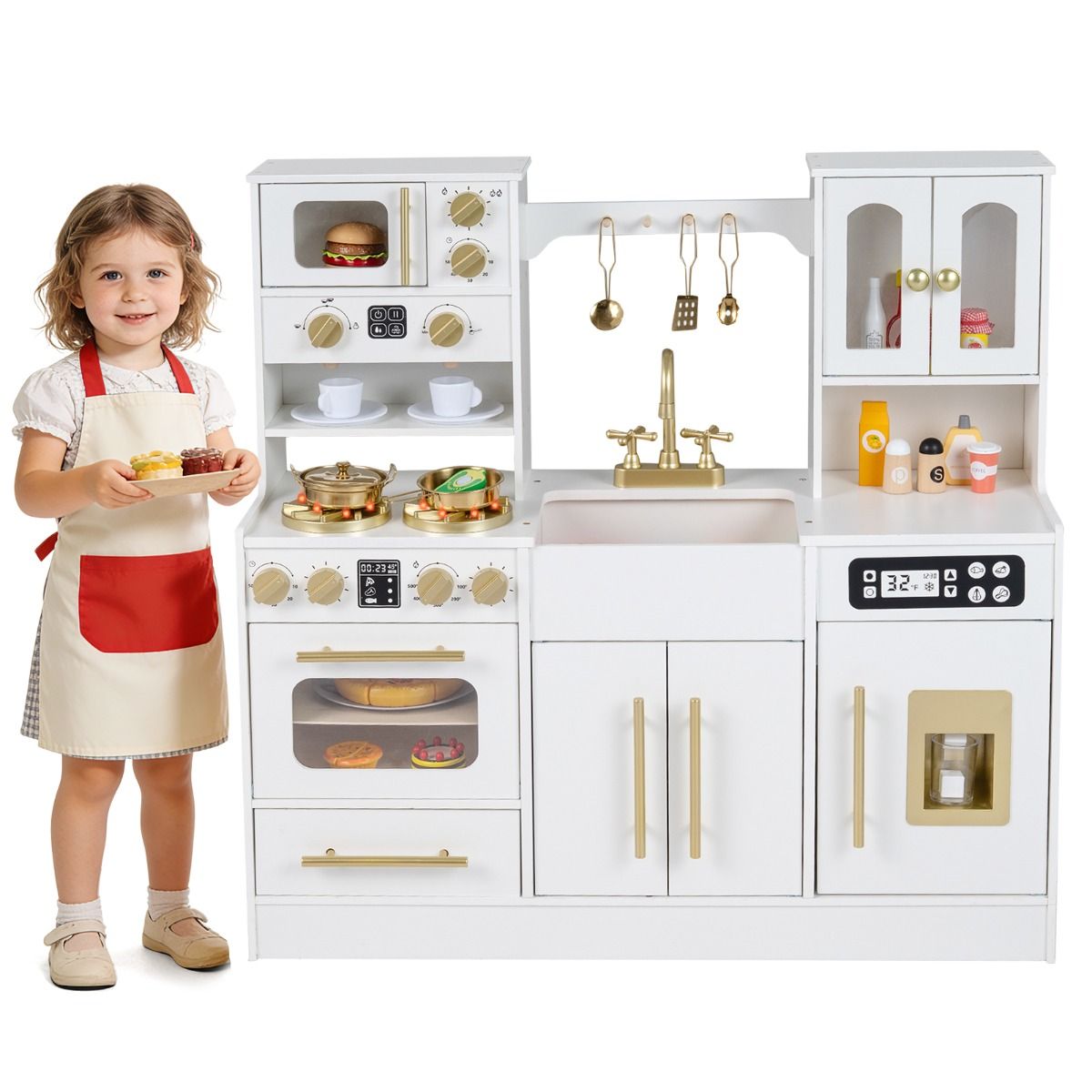 White Wooden Kitchen Playset | Lights Sounds & Accessories
