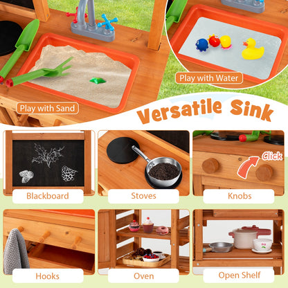Wooden Pretend Play Kitchen | Adjustable Canopy, Natural Color