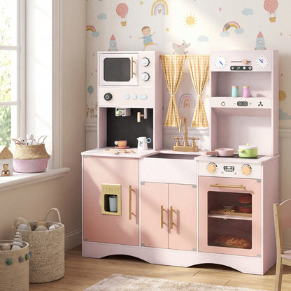 Pink Wooden Play Kitchen Set | Microwave Coffee Maker
