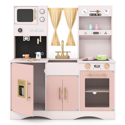 Pink Wooden Play Kitchen Set | Microwave Coffee Maker