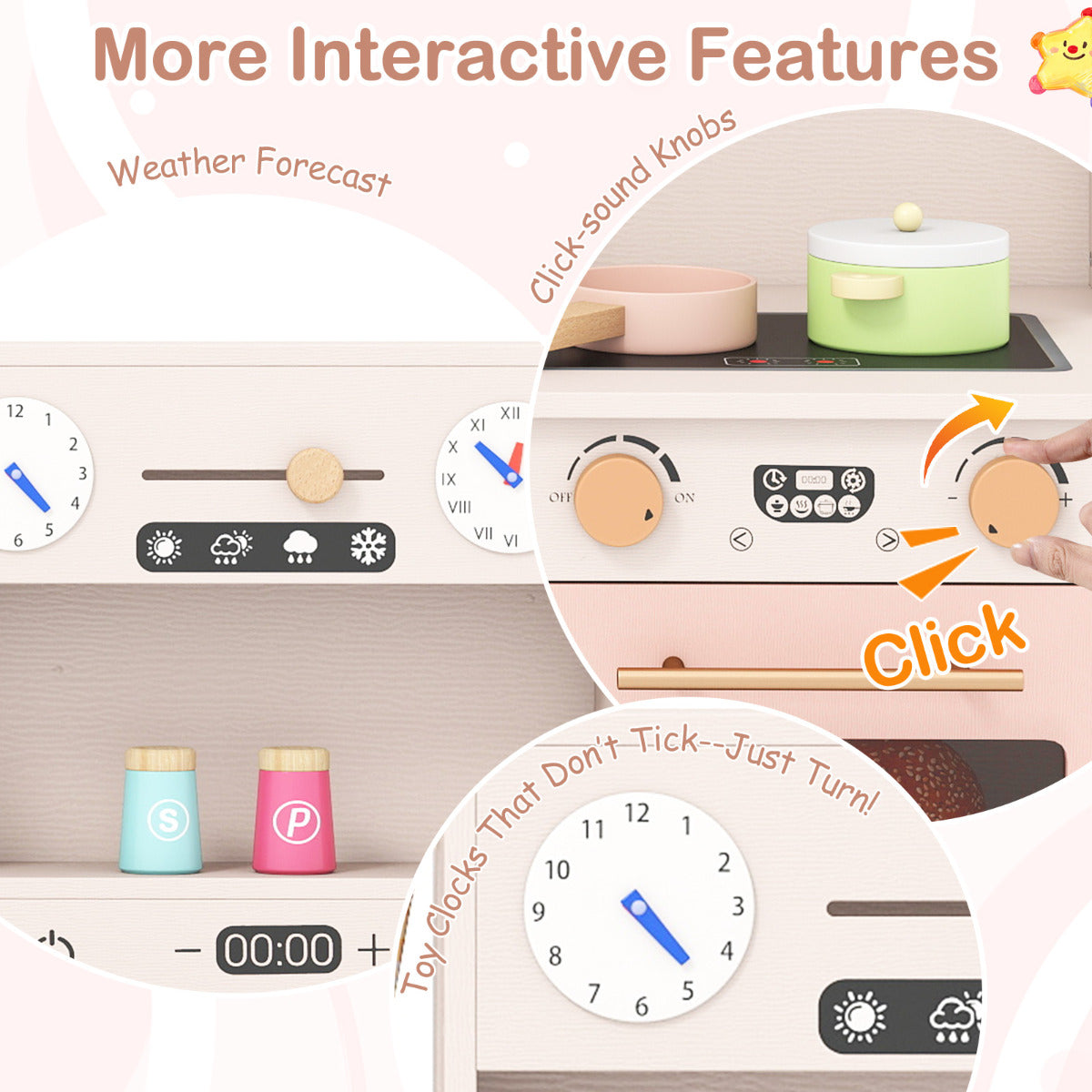 Pink Wooden Play Kitchen Set | Microwave Coffee Maker