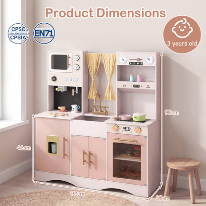 Pink Wooden Play Kitchen Set | Microwave Coffee Maker