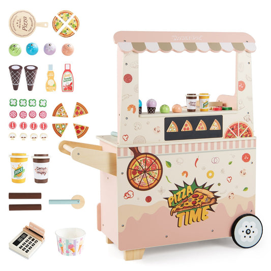 Wooden Pretend Play Snack Cart with Oven and Magnetic Blackboard-Pink