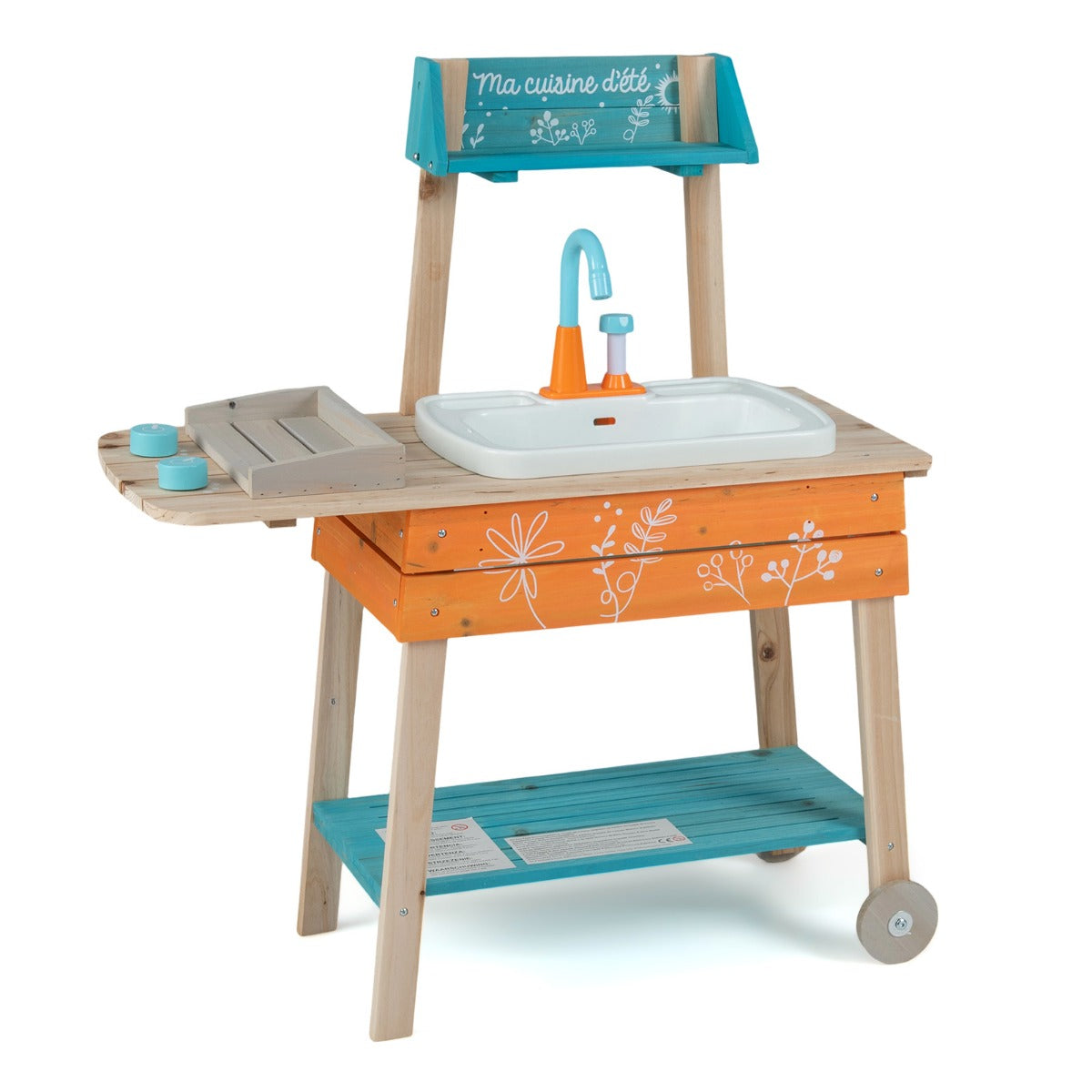 Wooden Toy Kitchen Playset with Removable Sink and Circulation Faucet-Orange