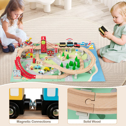 Red Wooden Train Table | 94 Accessories & 3 Storage Bins
